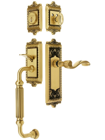 Windsor Entry Lock Set in Antique Brass Finish with Left-Handed Portofino Lever and